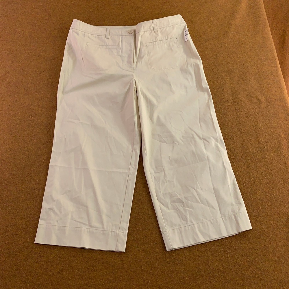 Talbots Womens 18W Beige Wide Leg Crop Cotton Spandex Pants NWT